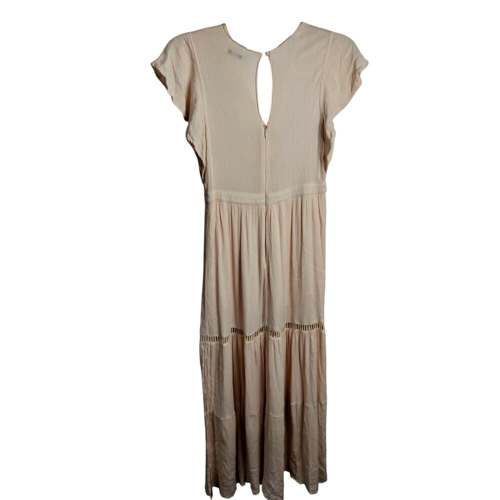 5579) Miss Me Blush Boho Floral Embroidery Side Slit Peasant Maxi Dress Small - Picture 5 of 11